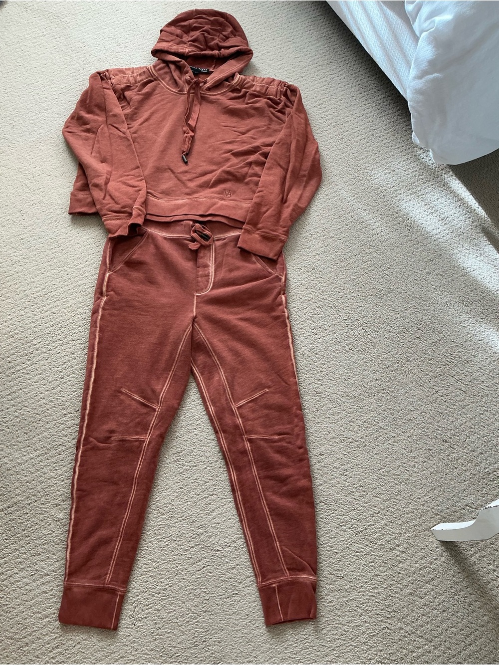 Veronica Beard Burnt Orange Hooded Track Joggers Set